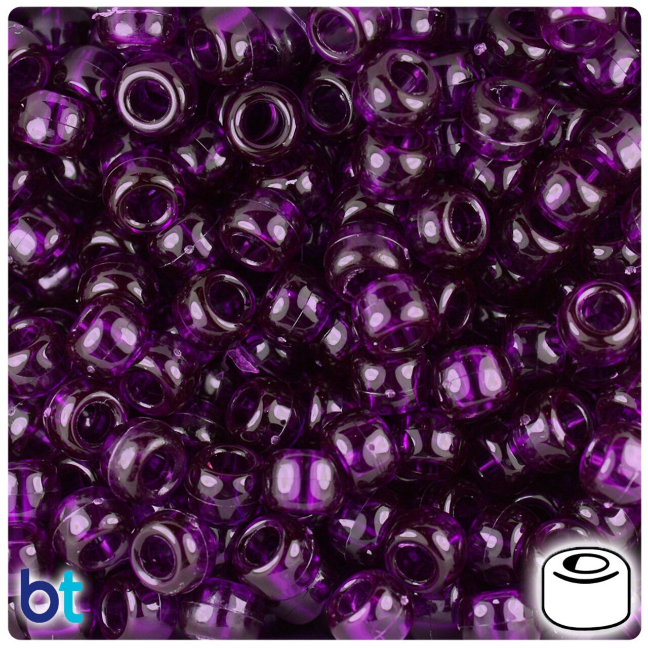 BeadTin Dark Amethyst Transparent 9mm Barrel Plastic Pony Beads (500pcs)